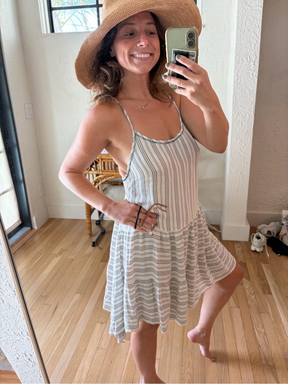 Robin Piccone Striped Sundress Size Small White Blue Beach Resort Mini Dress